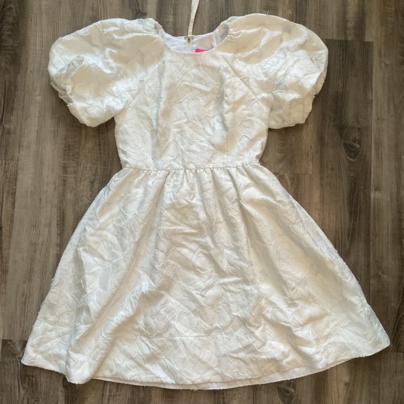 Lilly Pulitzer Dress White Knoxlie Silk Blend Organza Bloom Jacquard Sz 0 - Picture 2 of 5